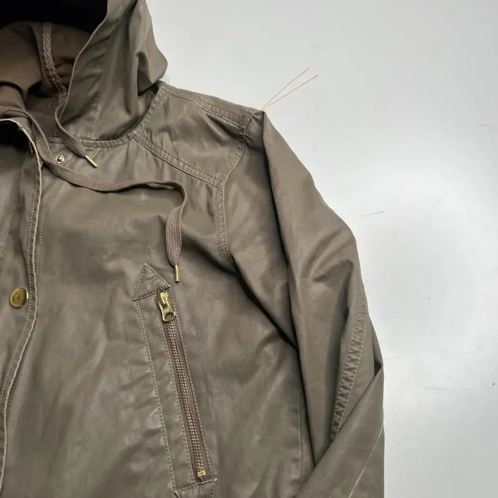 J.Crew Jacket Mens‎ Small Brown Hooded Parka Full Zip Lined Pockets Casual